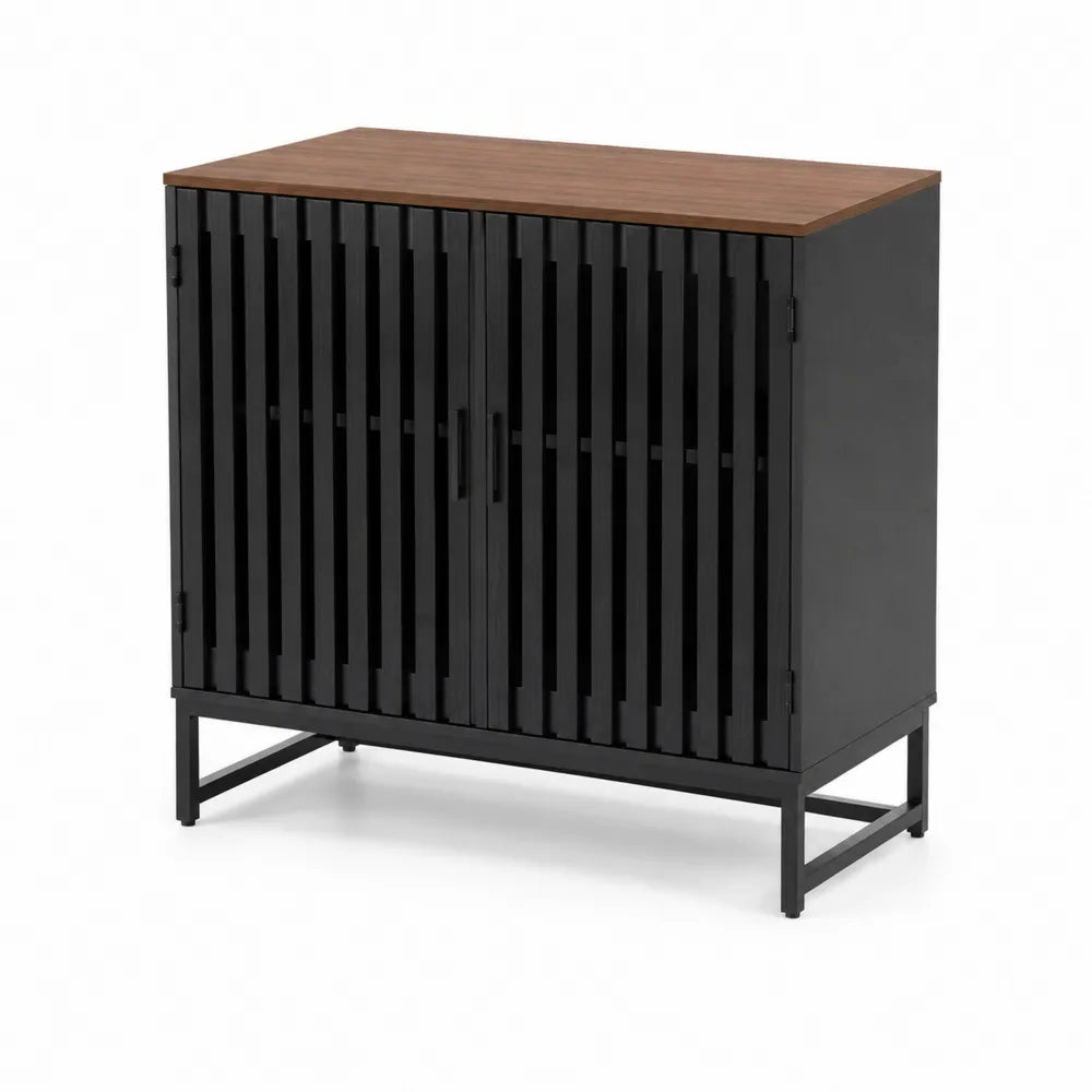 Metallkommode mit Holzoberseite, Schwarz/Braun, 80x40x85cm