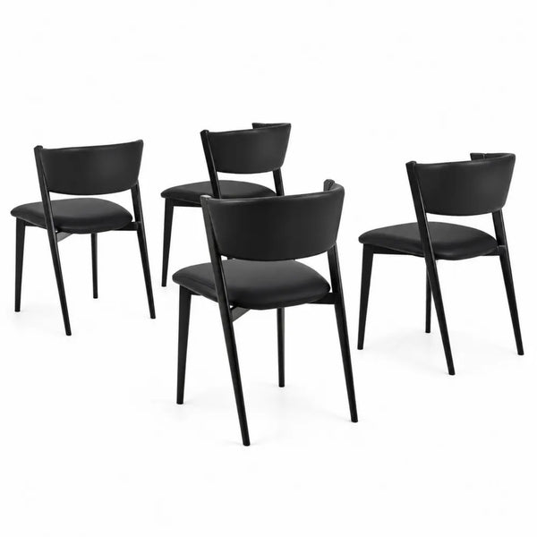 Esszimmerstühle Set aus Kunstleder und Holz, Schwarz, 4 Stück