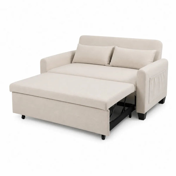 Beiges Schlafsofa aus Polyester mit Stauraum und Metallrahmen