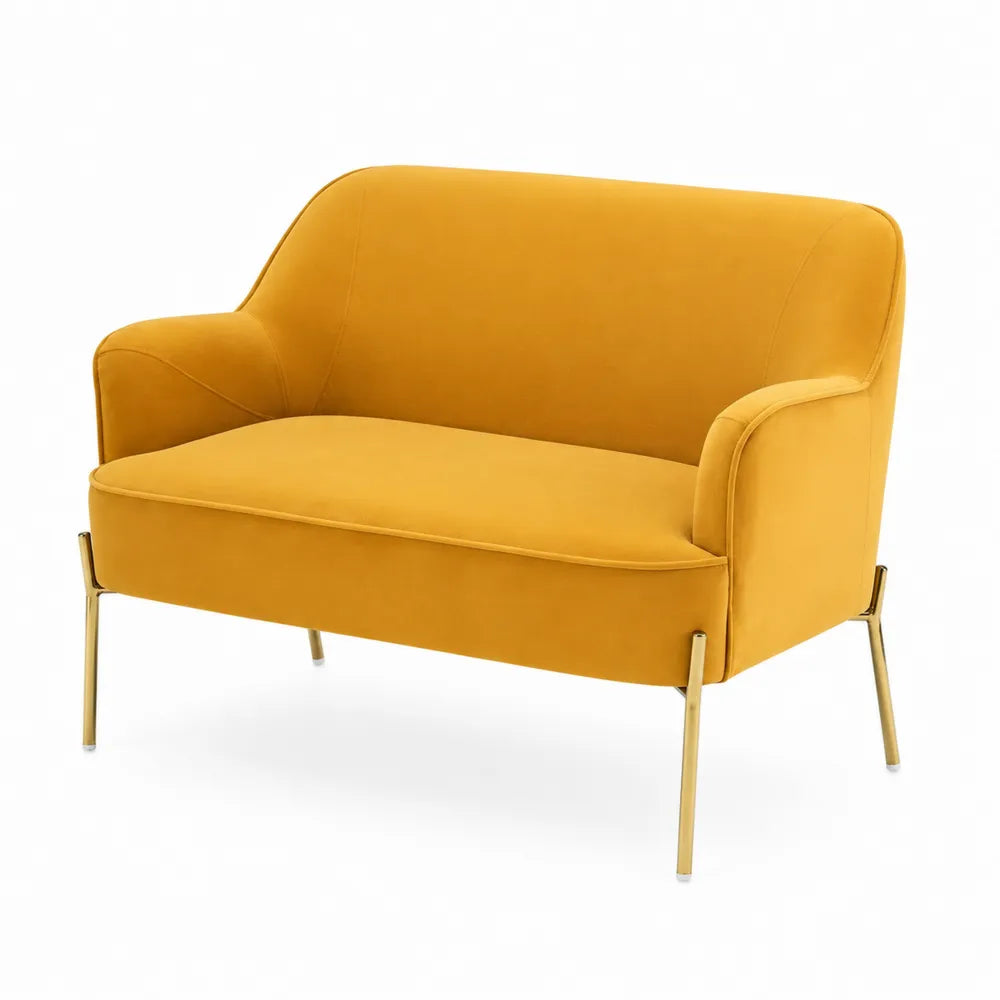 Samt Zweisitzer Sofa mit Metallbeinen Gelb 120cm