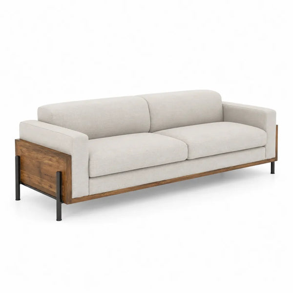 3-Sitzer Sofa Holz Metall Leinen Beige