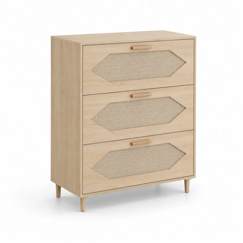 Kommode Holz mit Leinenbezug Beige 56cm x 34cm x 80cm