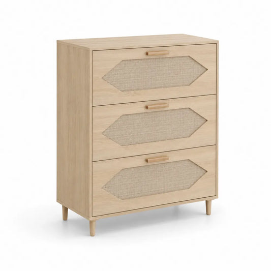 Kommode Holz mit Leinenbezug Beige 56cm x 34cm x 80cm