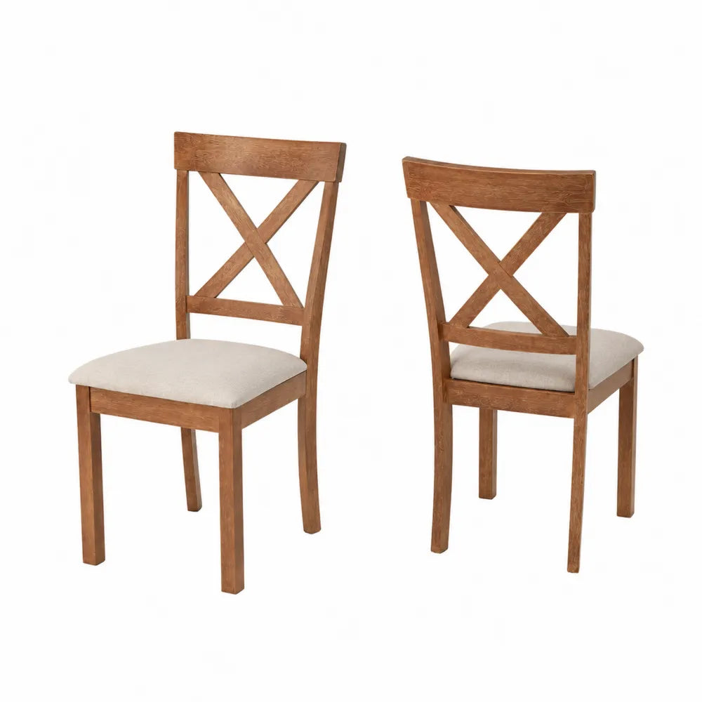 2er-Set Esszimmerstühle aus Holz mit beigem Polster