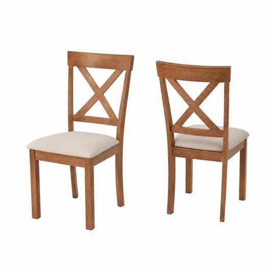 2er-Set Esszimmerstühle aus Holz mit beigem Polster