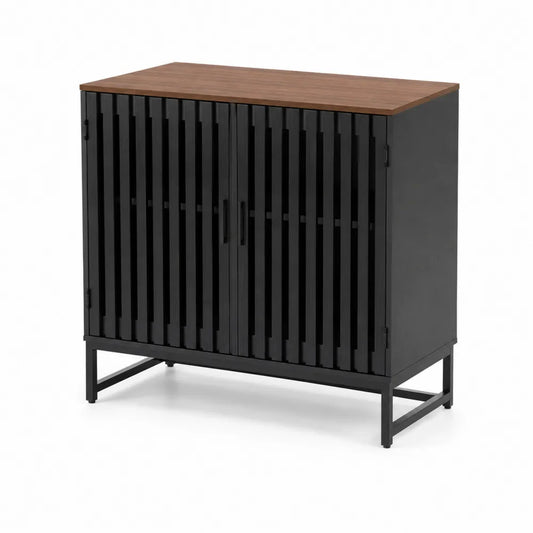 Metallkommode mit Holzoberseite, Schwarz/Braun, 80x40x85cm