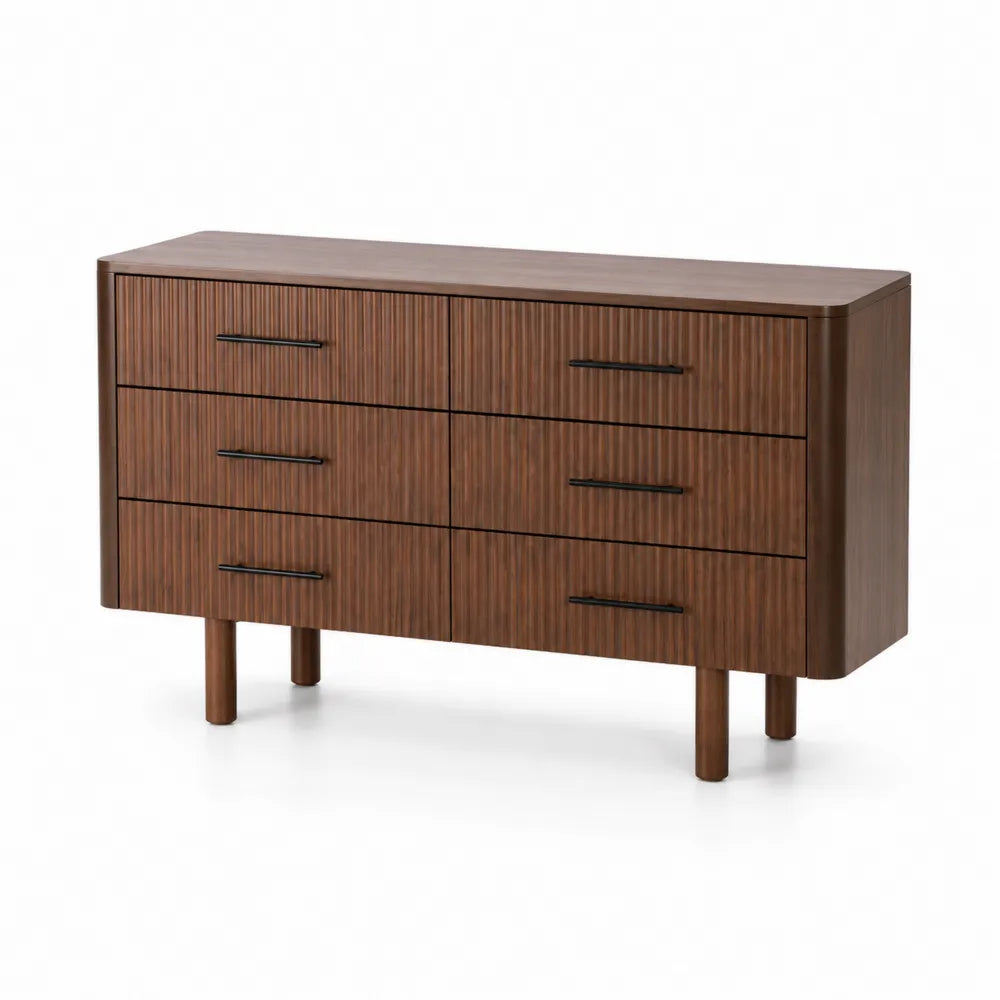 Kommode aus MDF mit Holzfurnier Braun 6 Schubladen 120x40x75 cm