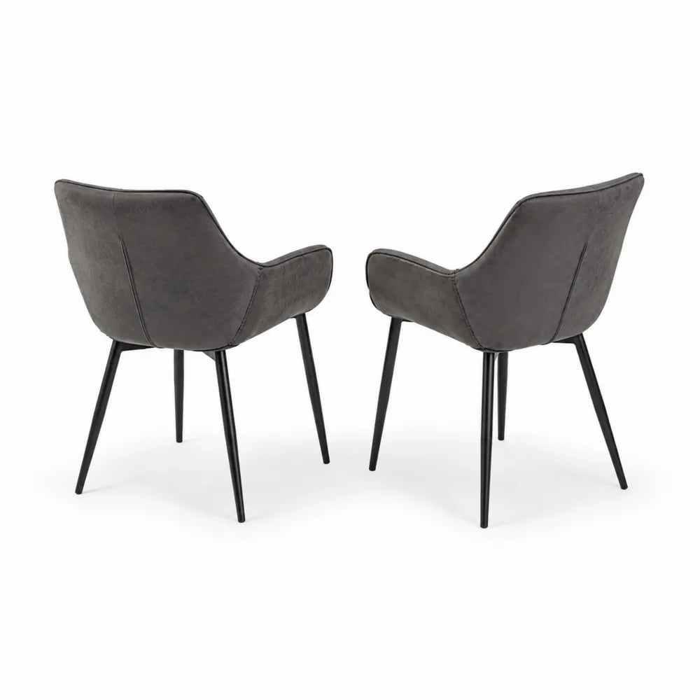 2er Set Esszimmerstühle Grau Kunstleder Metall