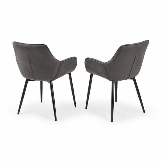 2er Set Esszimmerstühle Grau Kunstleder Metall