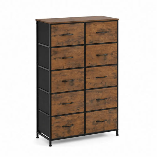 Kommode mit 9 Schubladen aus Holz und Metall in Braun-Schwarz