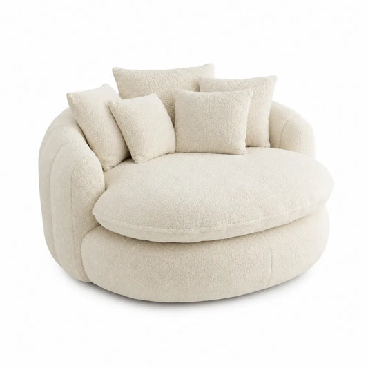 Rundes Bouclé-Sofa mit Kissen Beige
